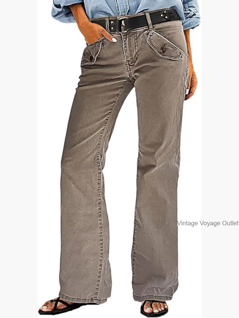 Mid Rise Straight Leg Casual Pants, Cotton Spandex, Regular Fit, Pocket